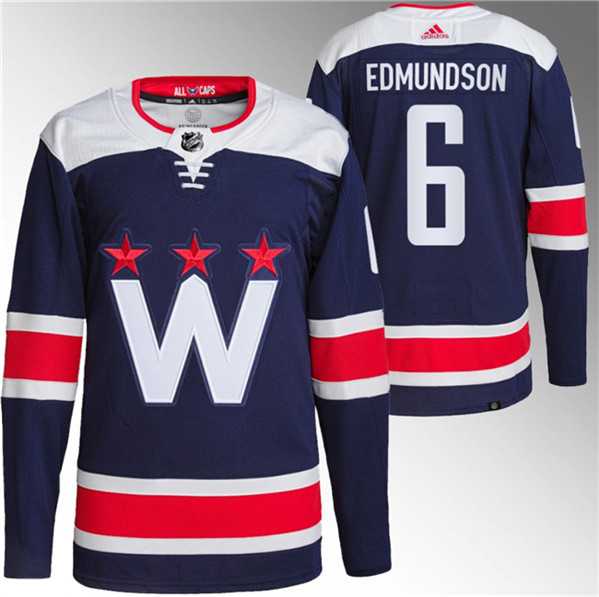 Mens Washington Capitals #6 Joel Edmundson Navy Stitched Jersey